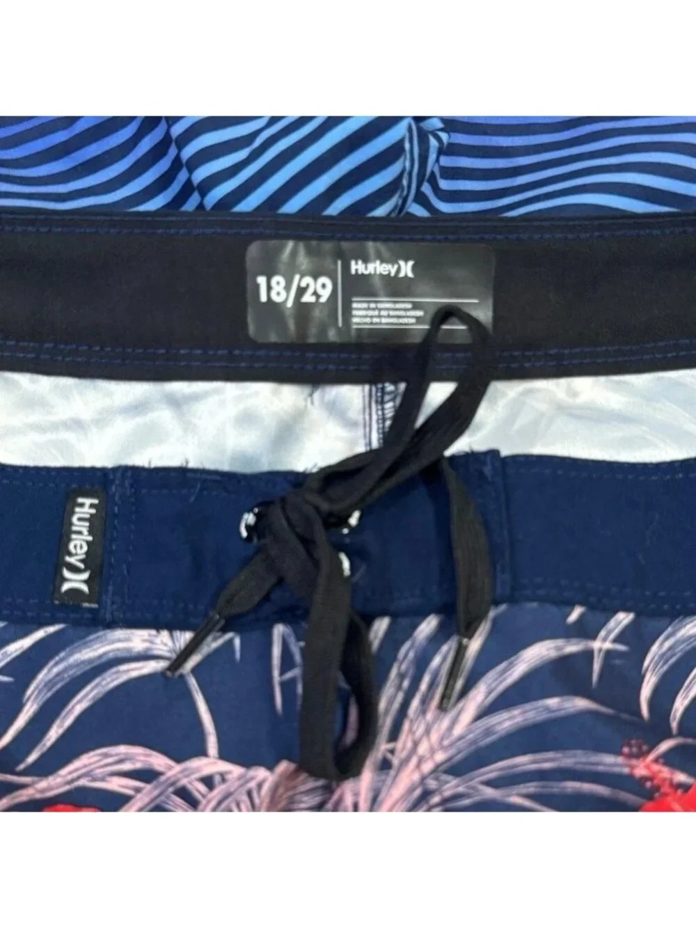 Hurley Boys Americana Floral Swim Boardshorts 18 Navy Waist 18/29 Drawstring